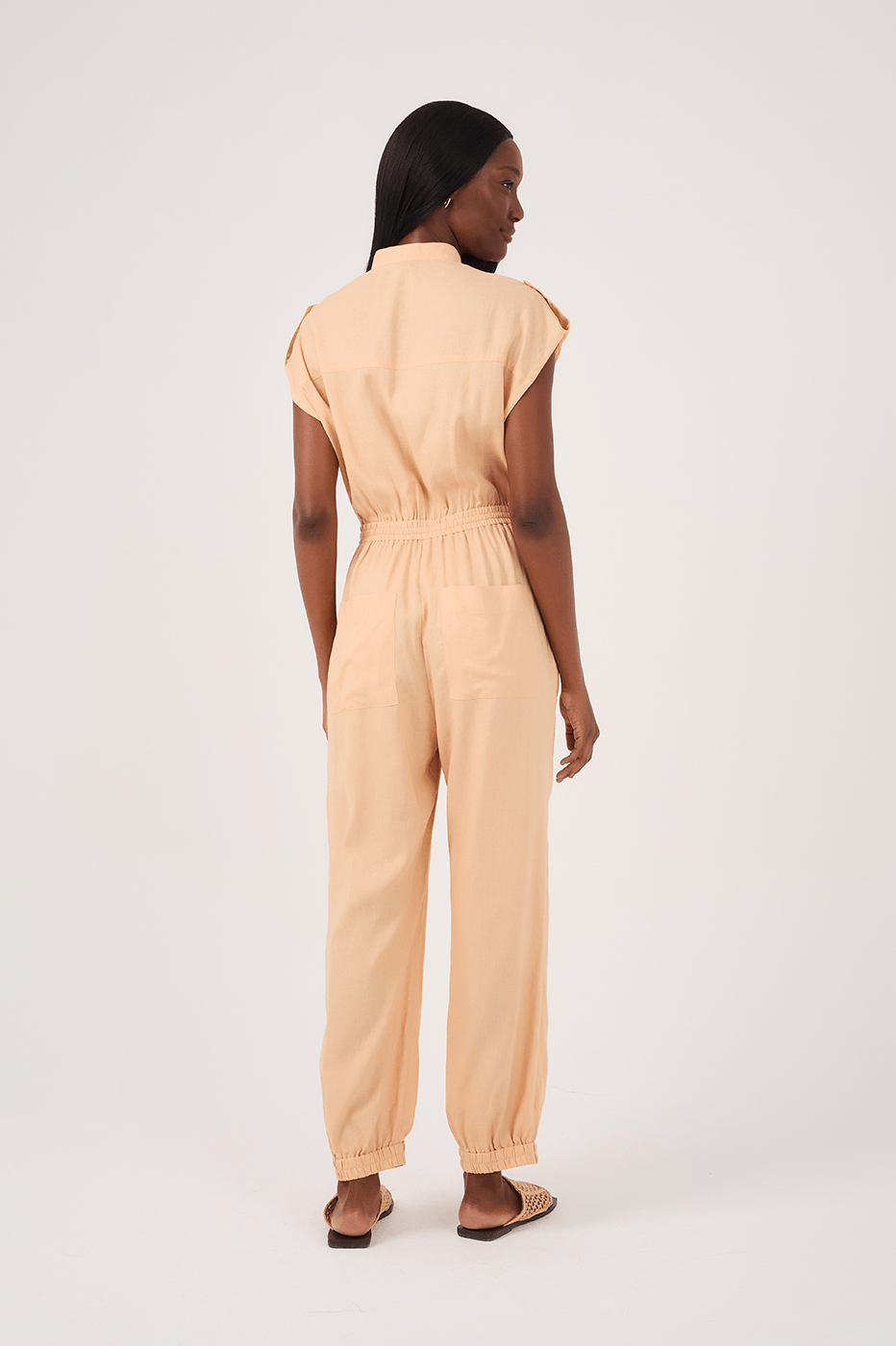 Beige Elastic Waist Jumpsuit