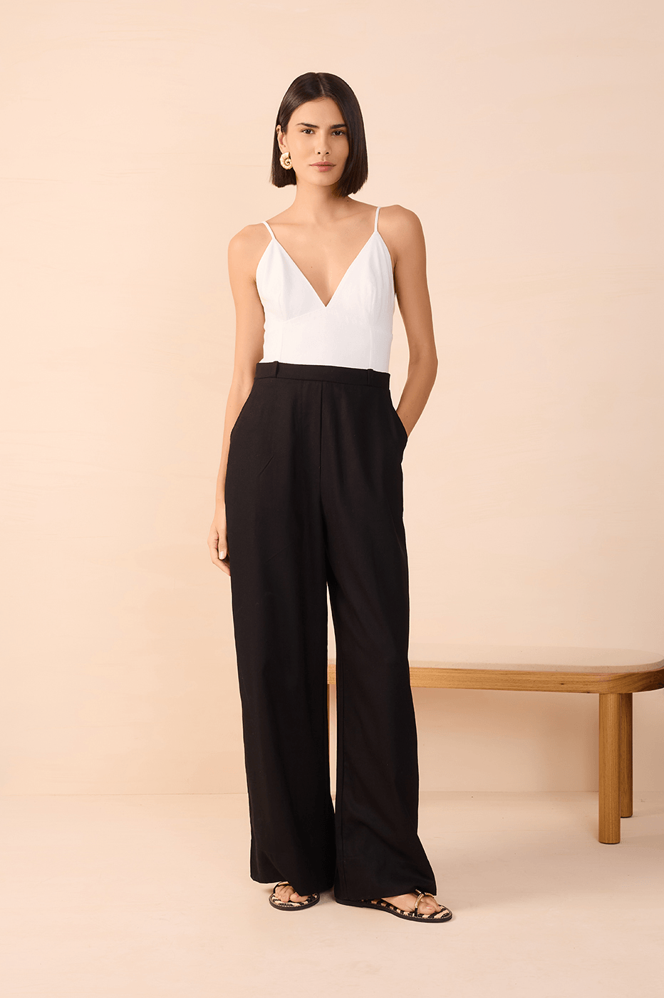 Black and White Linen Tailored Jumpsuit