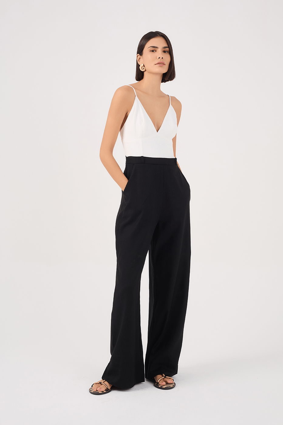 Black and White Linen Tailored Jumpsuit