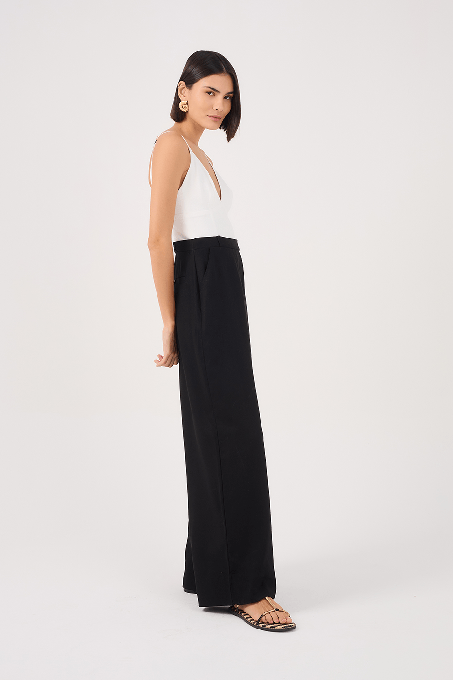 Black and White Linen Tailored Jumpsuit