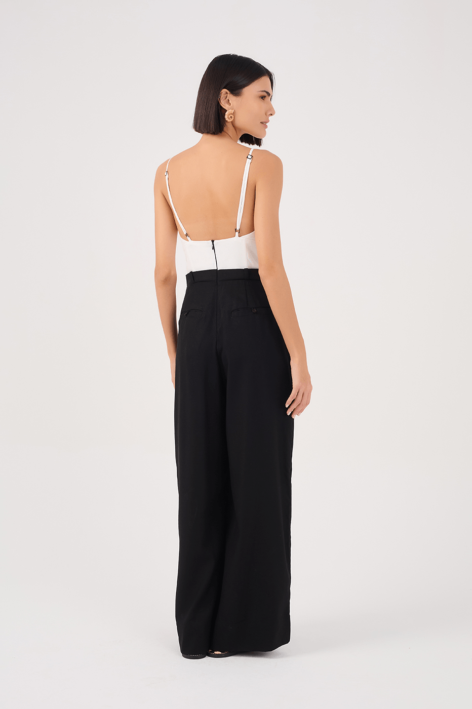 Black and White Linen Tailored Jumpsuit