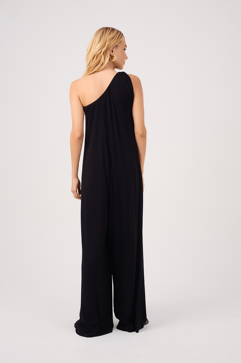 Black One-Shoulder Crepe Knit Jumpsuit