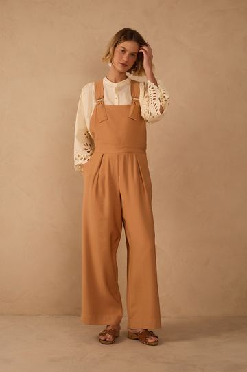 Beige Buckled Ties Pockets Jumpsuit