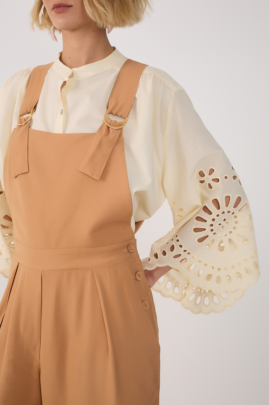 Beige Buckled Ties Pockets Jumpsuit