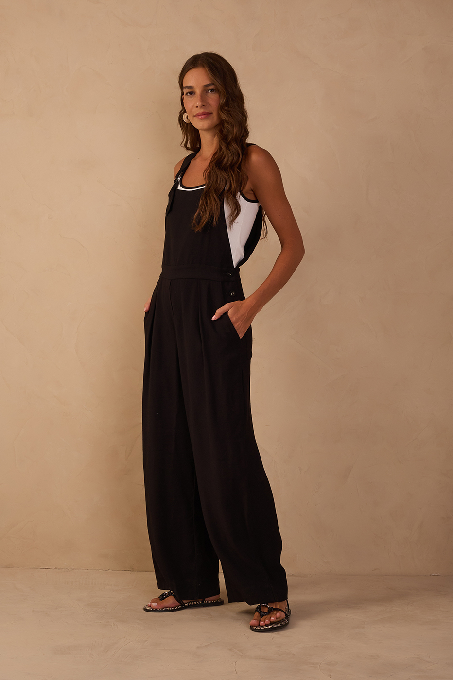 Black Buckled Ties Pockets Jumpsuit