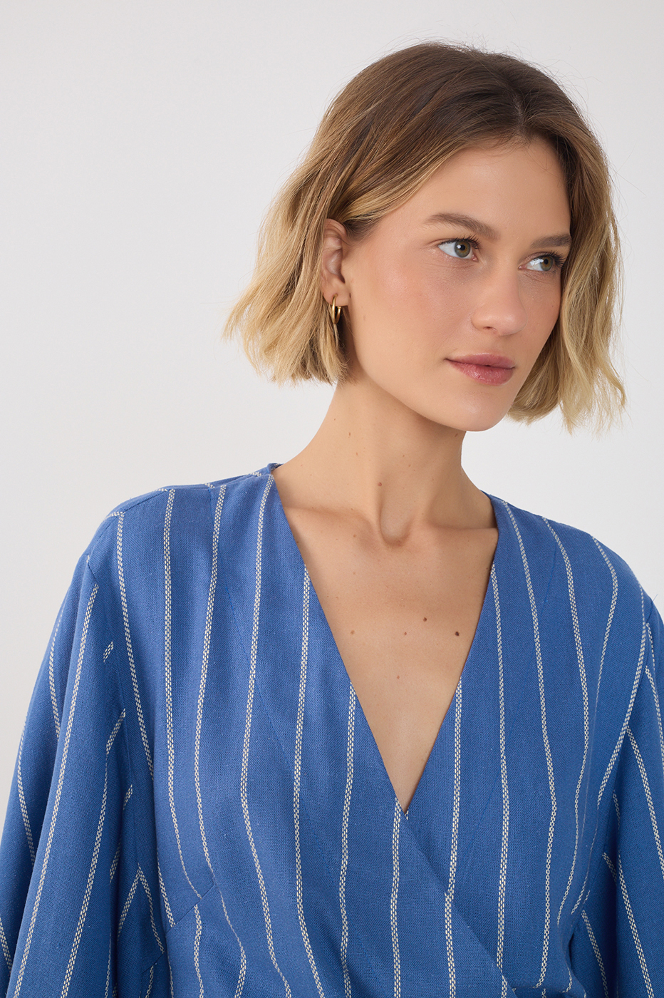Blue Stripes Belted Kimono Sleeve Romper