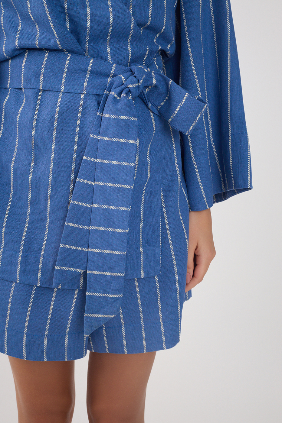 Blue Stripes Belted Kimono Sleeve Romper