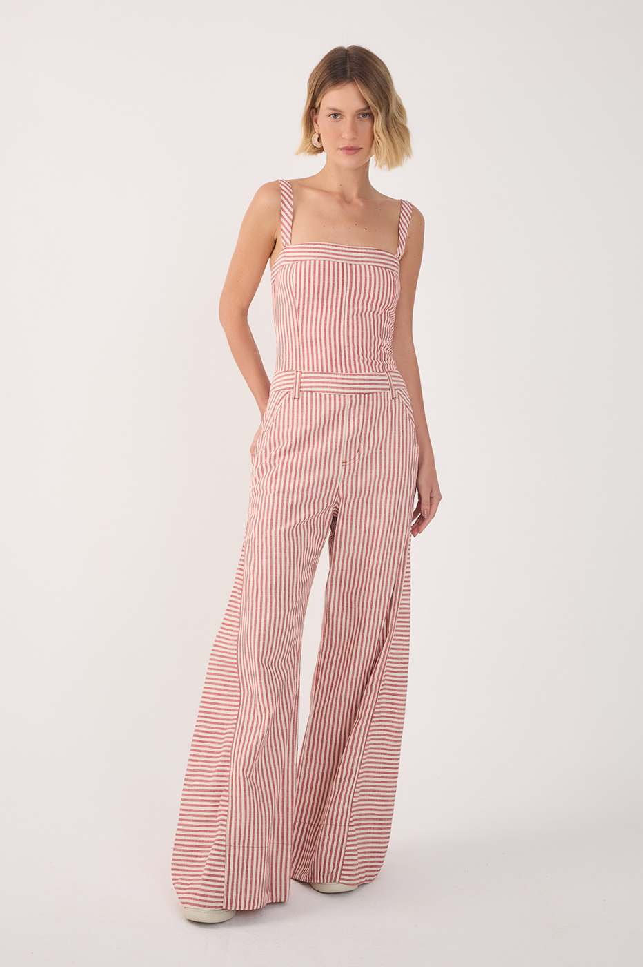 Red Stripes Removable Straps Jumpsuit