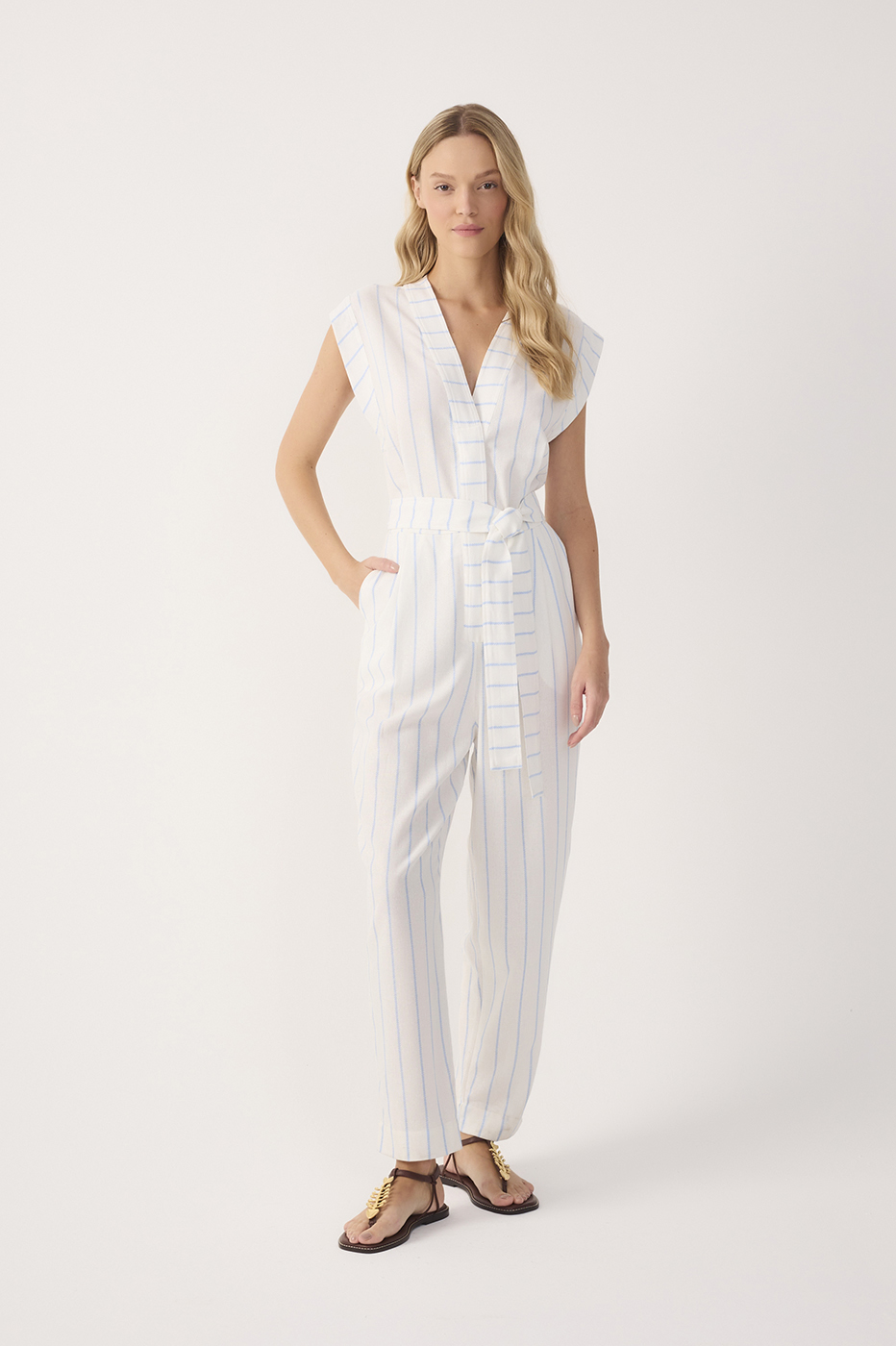 Off-White Stripes Front-Tie Linen Jumpsuit