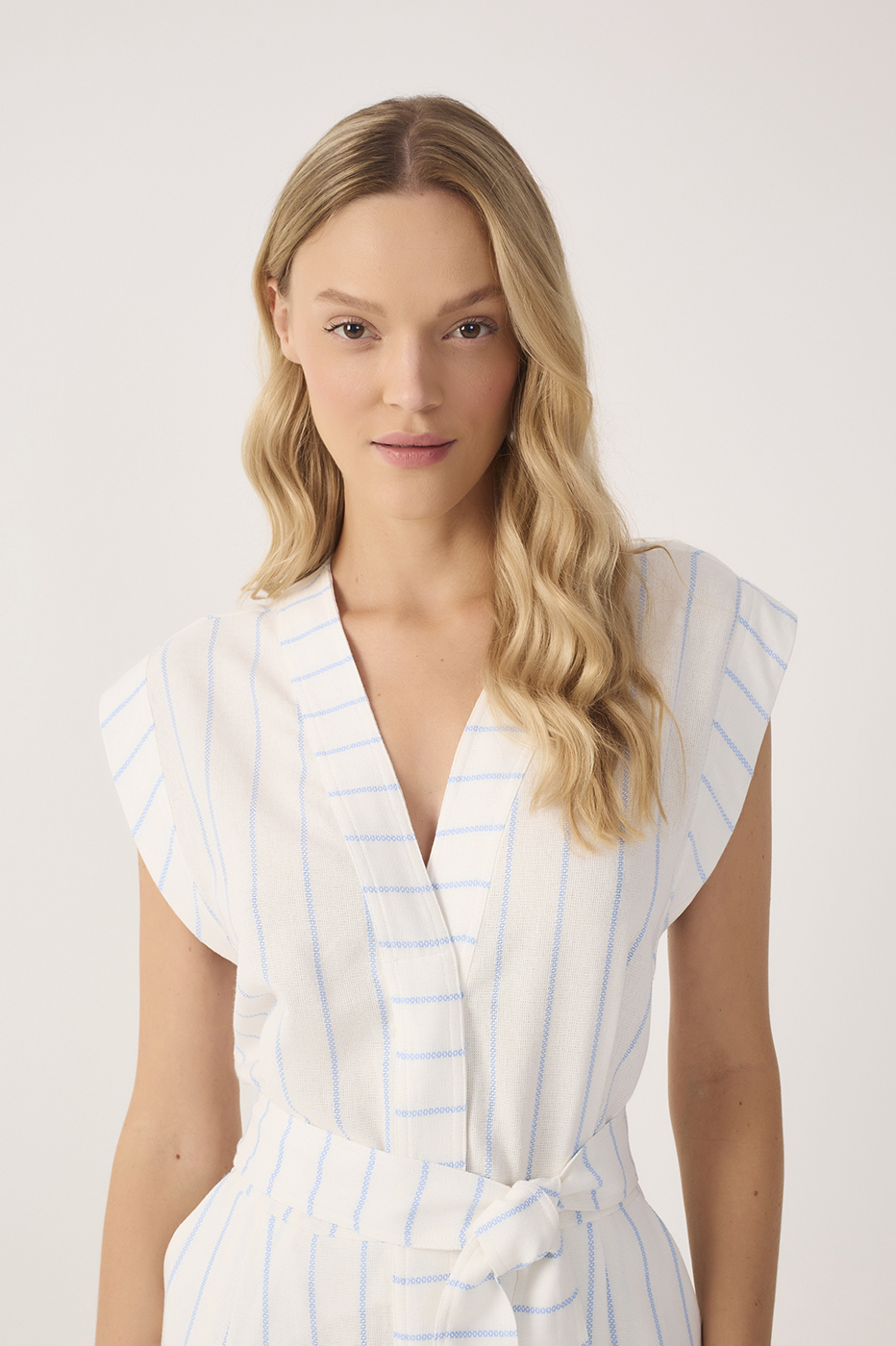 Off-White Stripes Front-Tie Linen Jumpsuit
