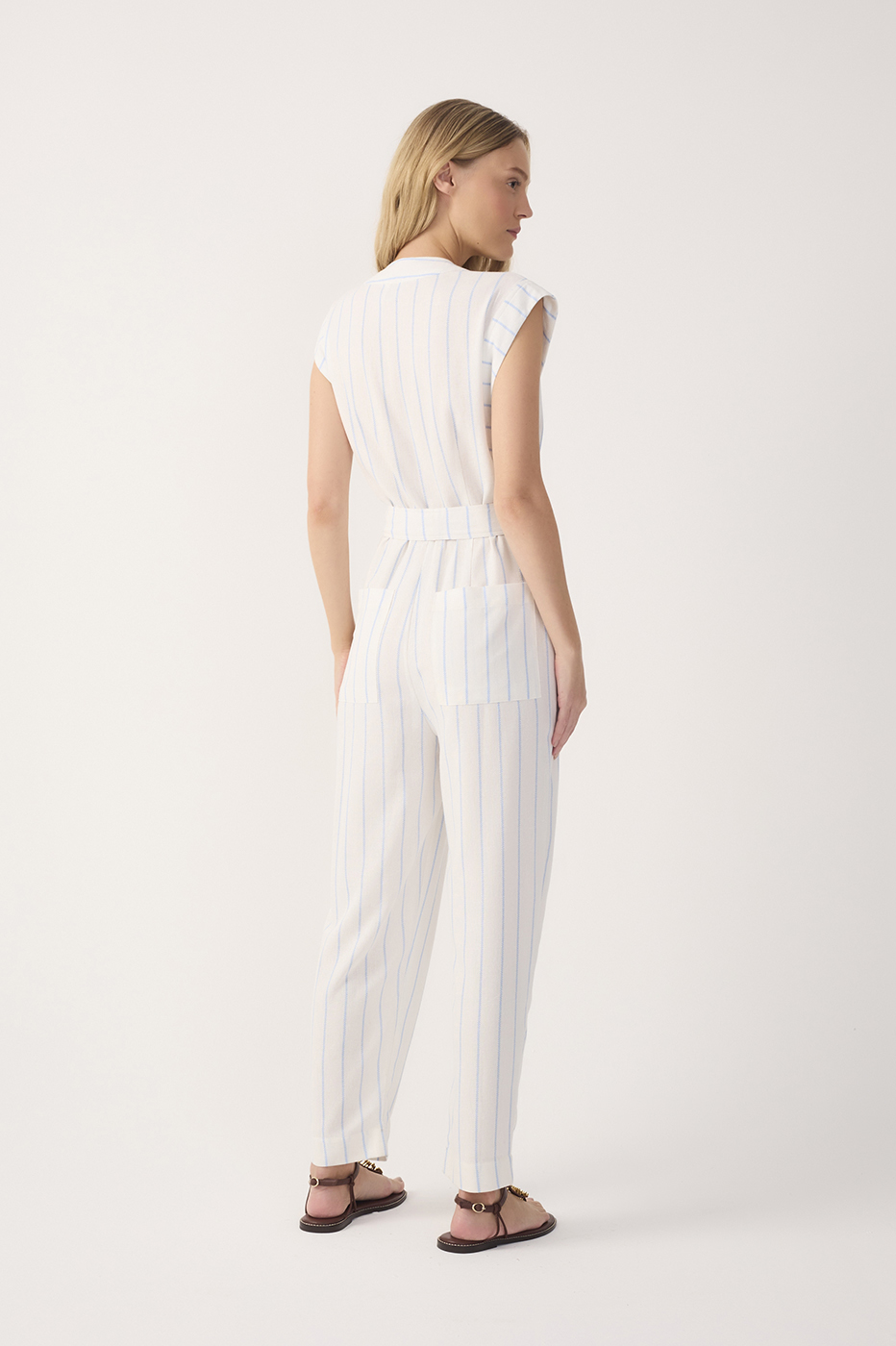 Off-White Stripes Front-Tie Linen Jumpsuit