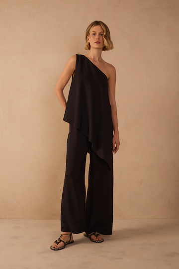 One-Shoulder Overlay Jumpsuit