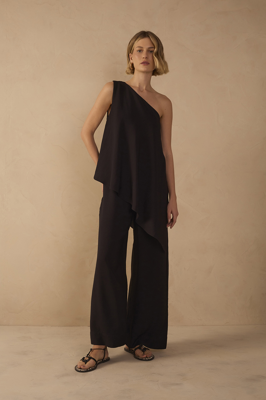 One-Shoulder Overlay Jumpsuit