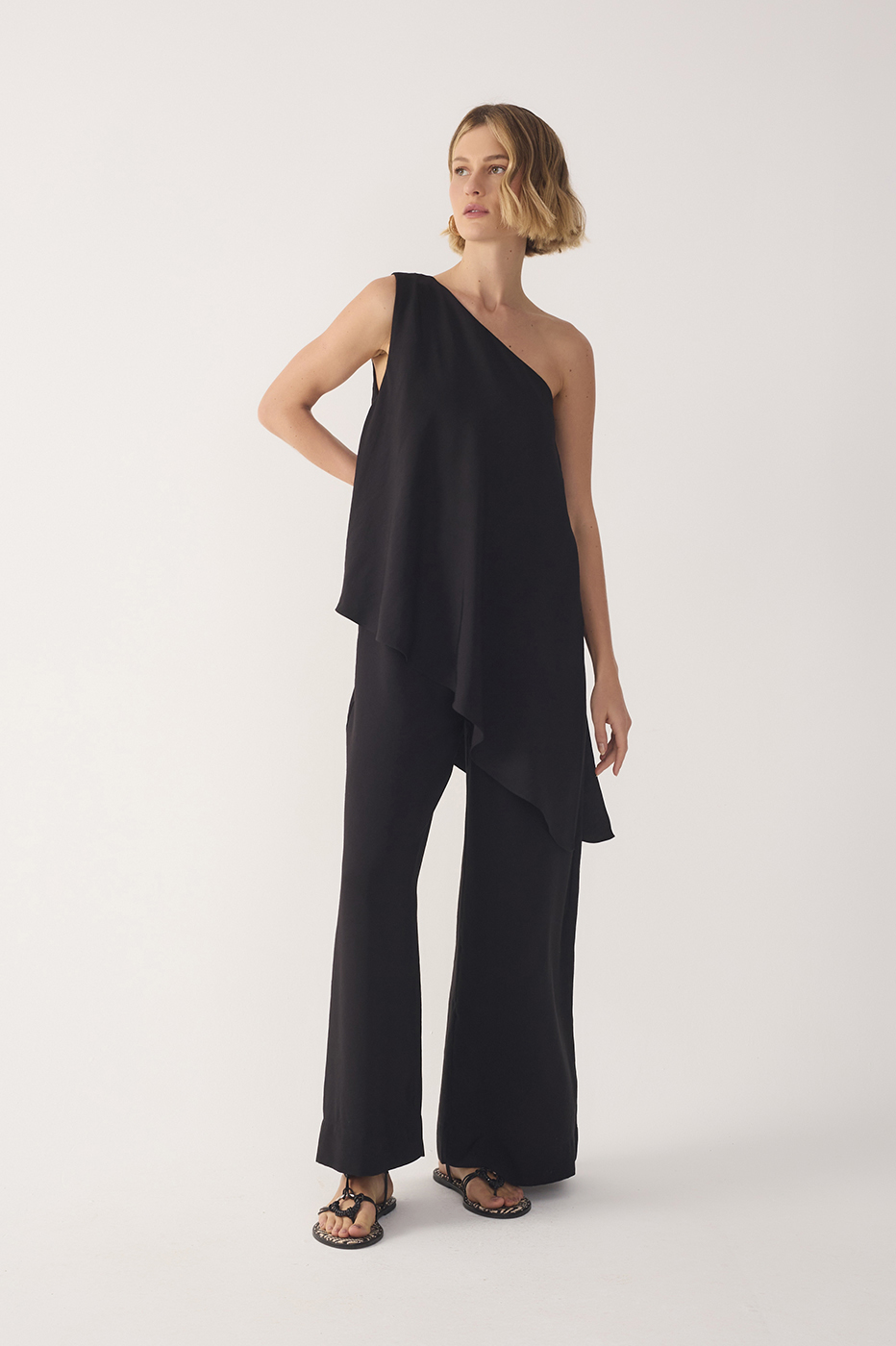 One-Shoulder Overlay Jumpsuit