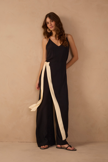 Black Side Tie Crepe Jumpsuit