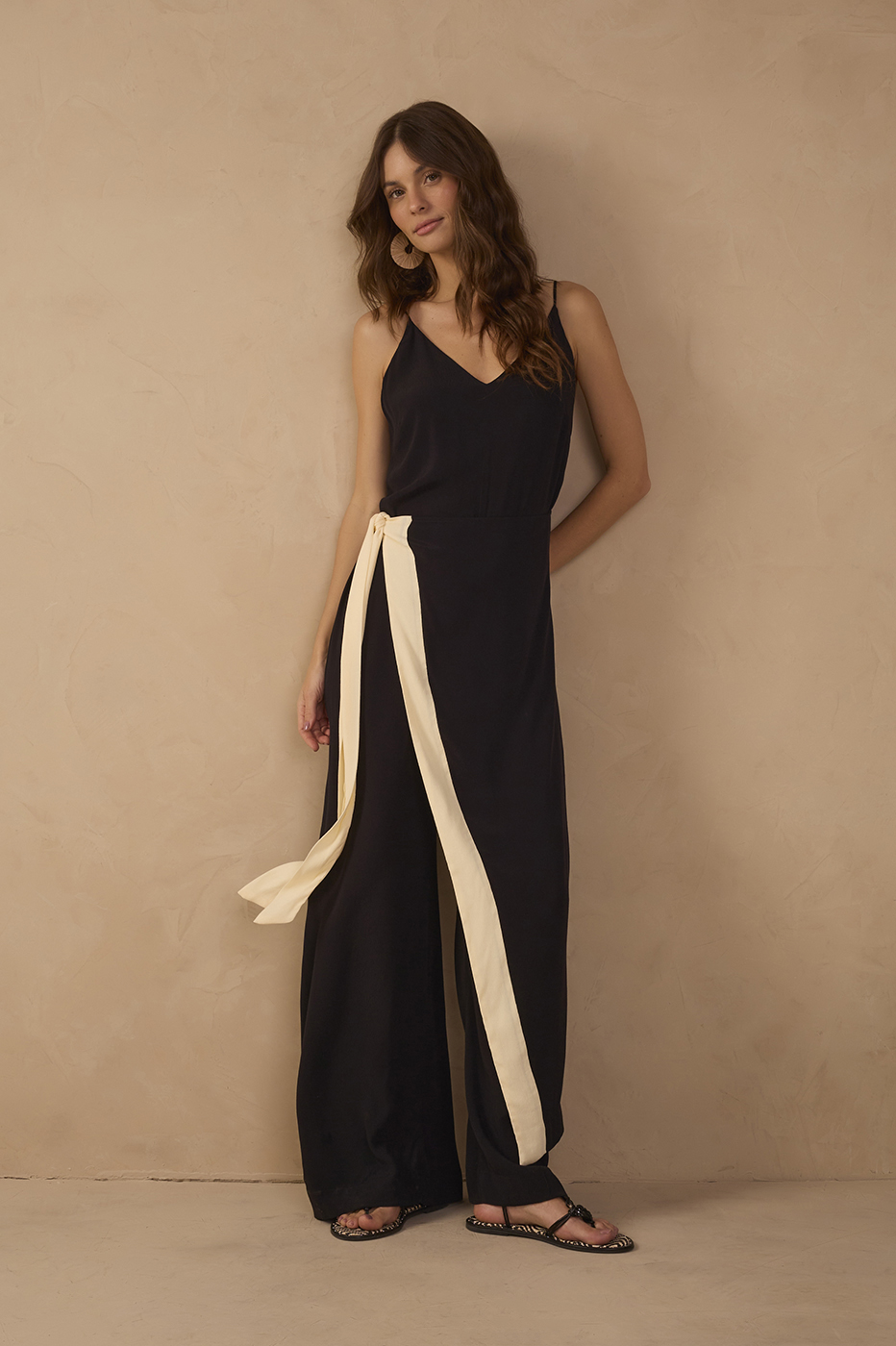 Black Side Tie Crepe Jumpsuit