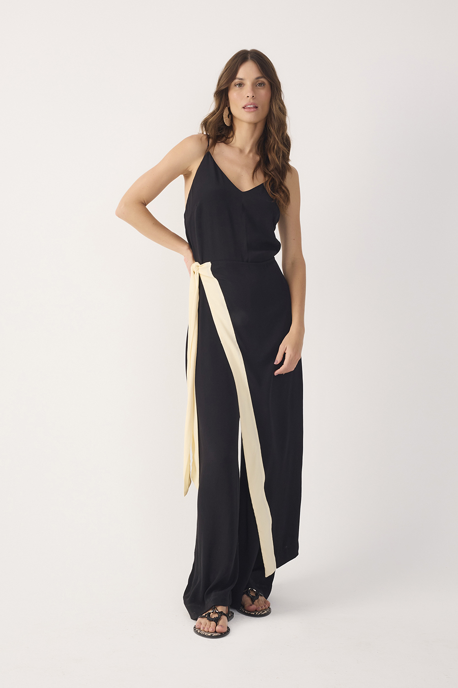 Black Side Tie Crepe Jumpsuit