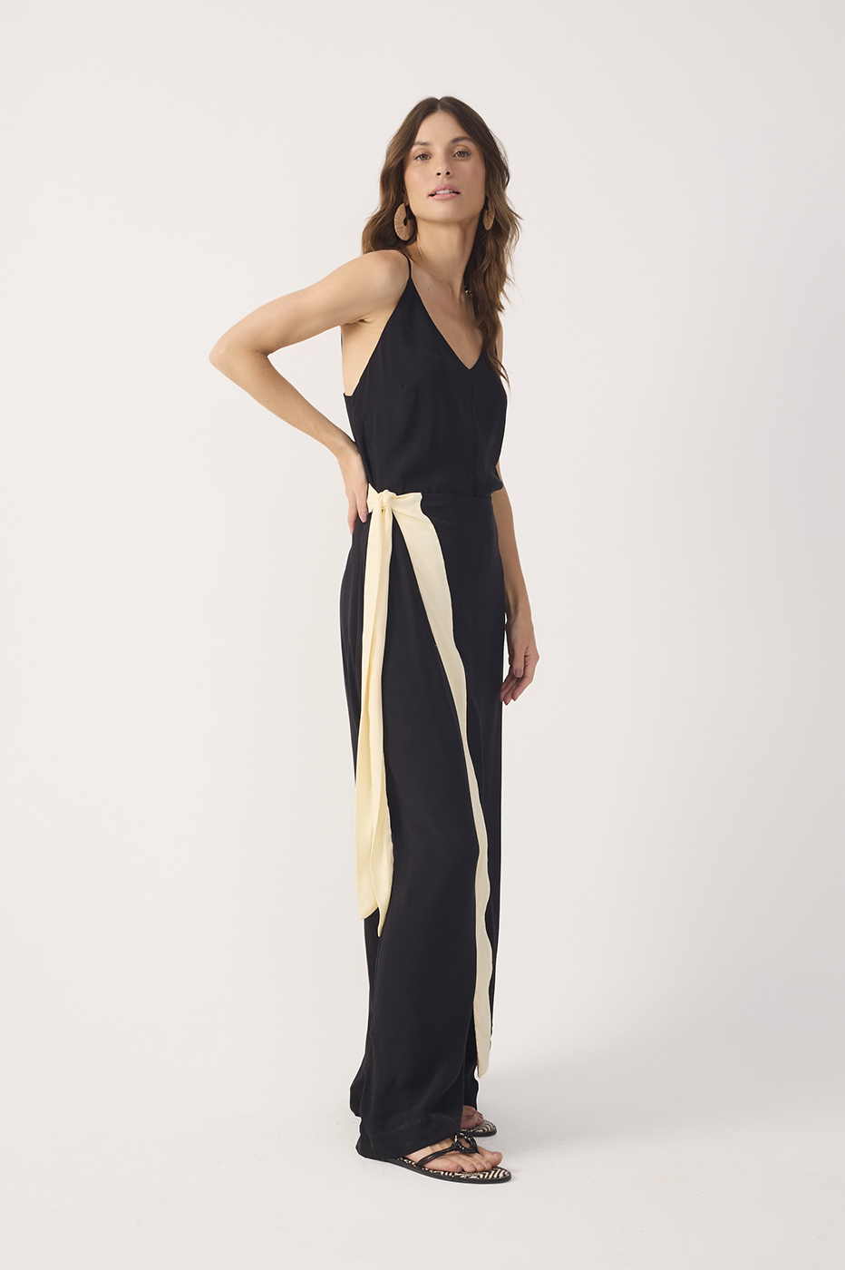 Black Side Tie Crepe Jumpsuit