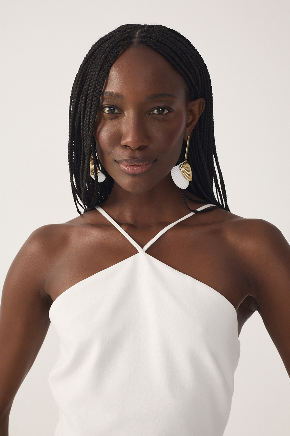 Off-White Pleated Halter Neck Linen Jumpsuit