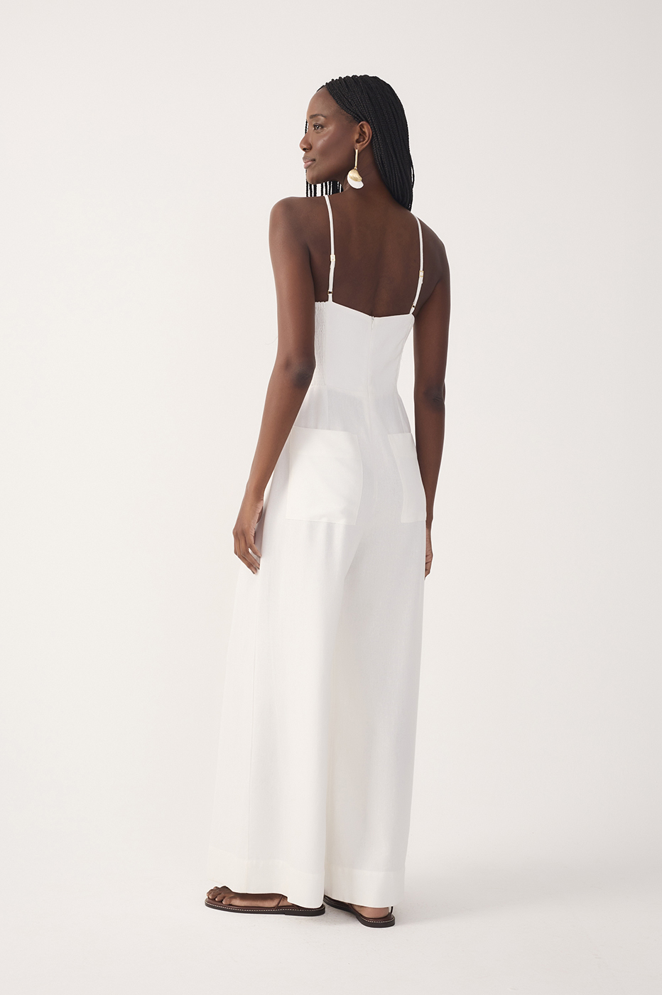 Off-White Pleated Halter Neck Linen Jumpsuit
