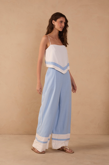 Blue Bicolor Layered Linen Jumpsuit