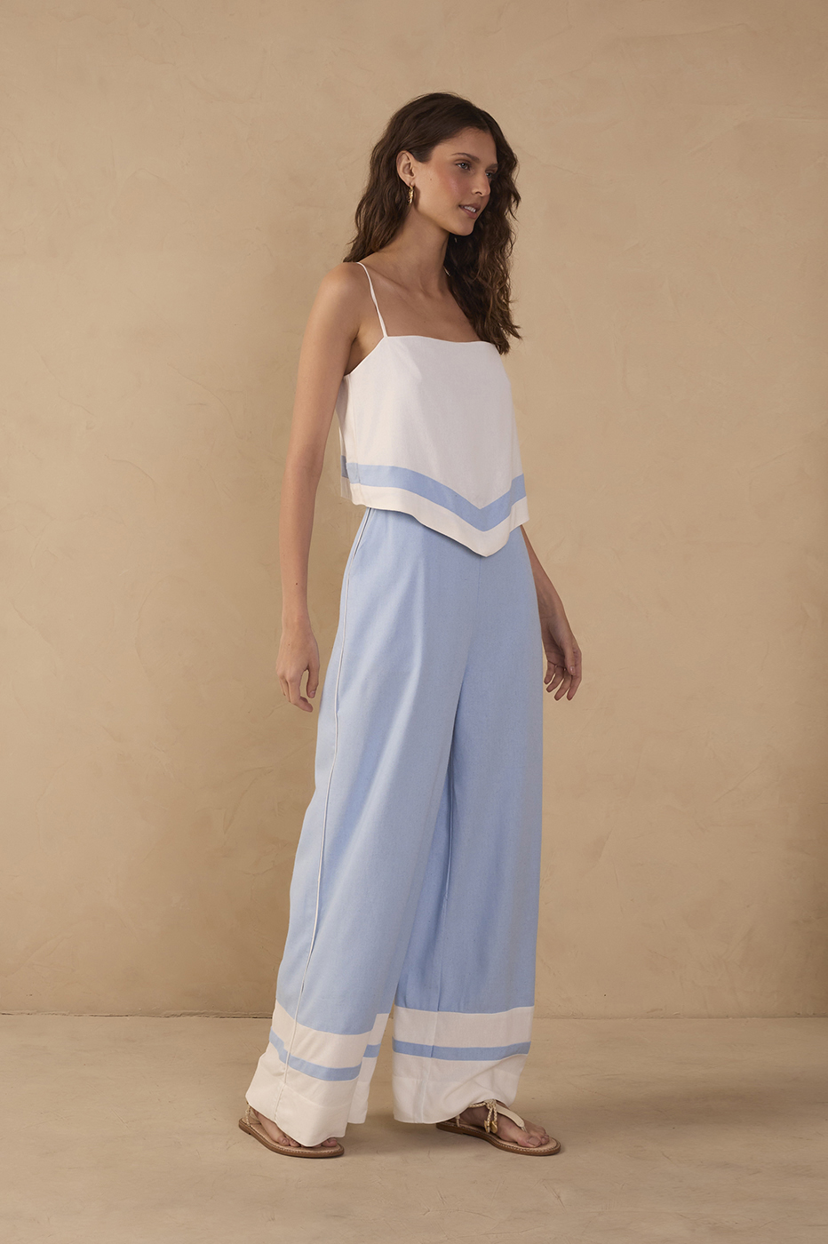 Blue Bicolor Layered Linen Jumpsuit