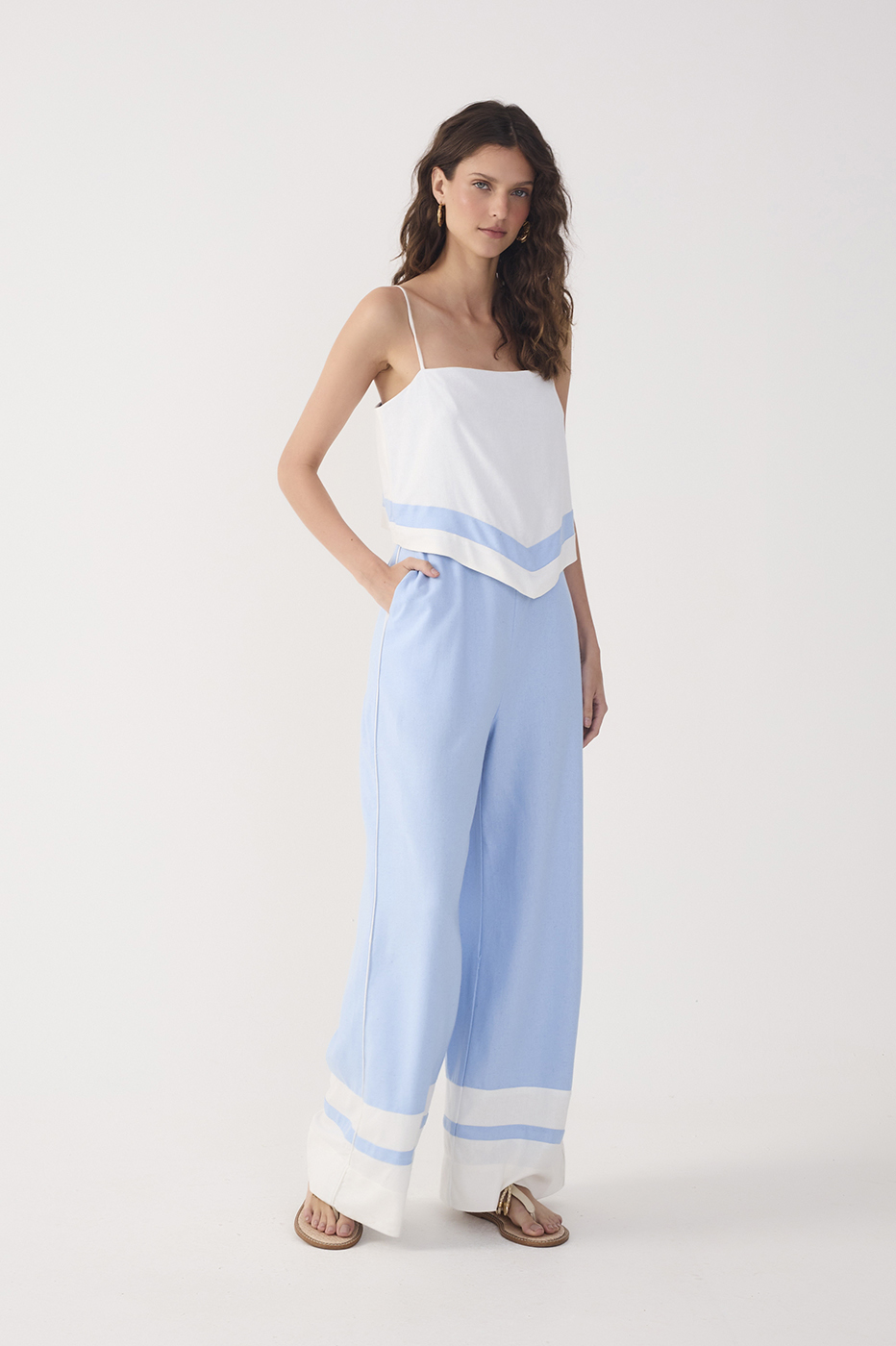 Blue Bicolor Layered Linen Jumpsuit