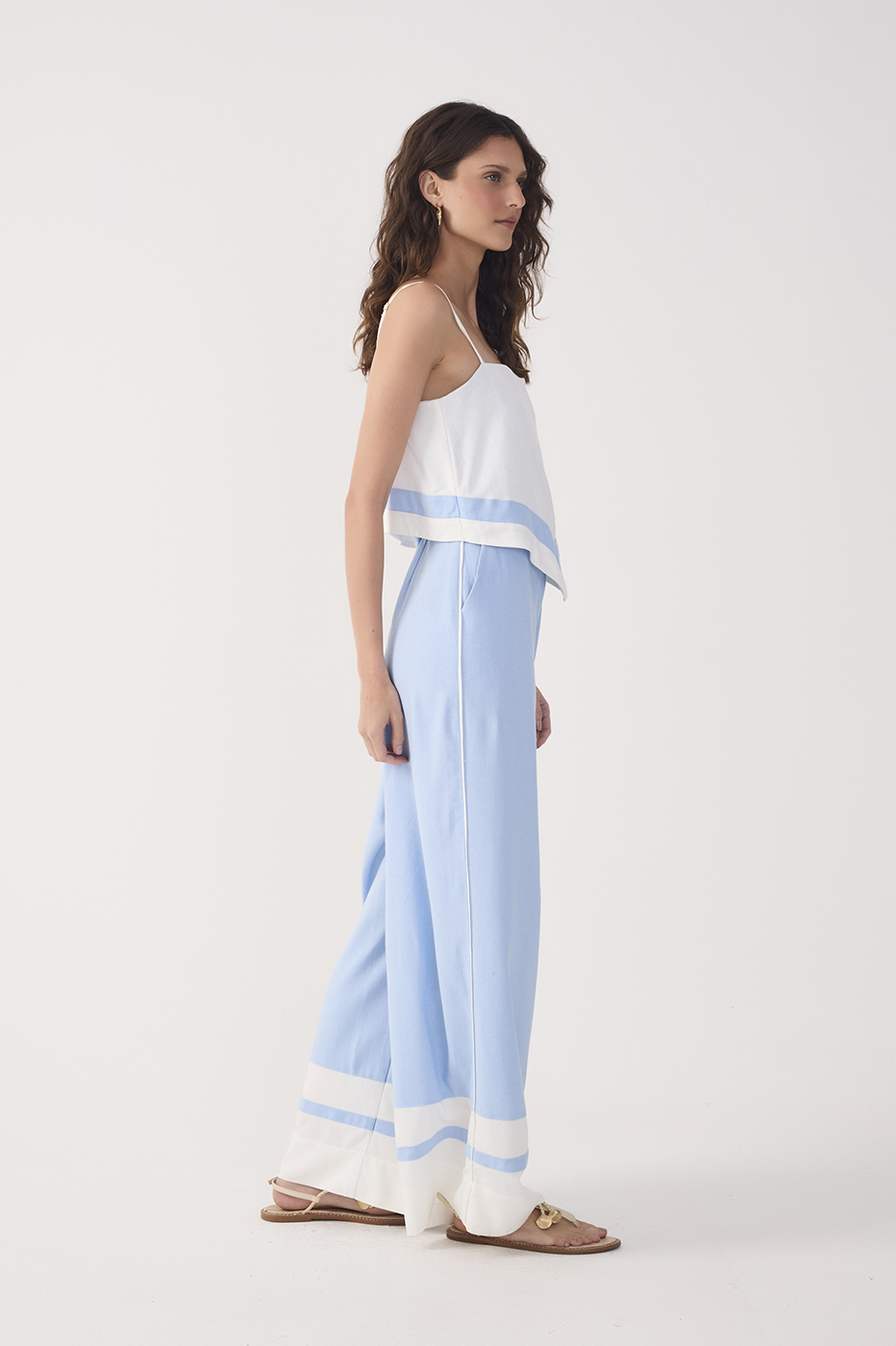 Blue Bicolor Layered Linen Jumpsuit