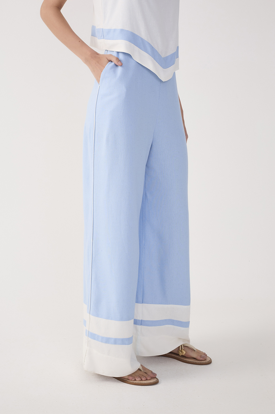 Blue Bicolor Layered Linen Jumpsuit