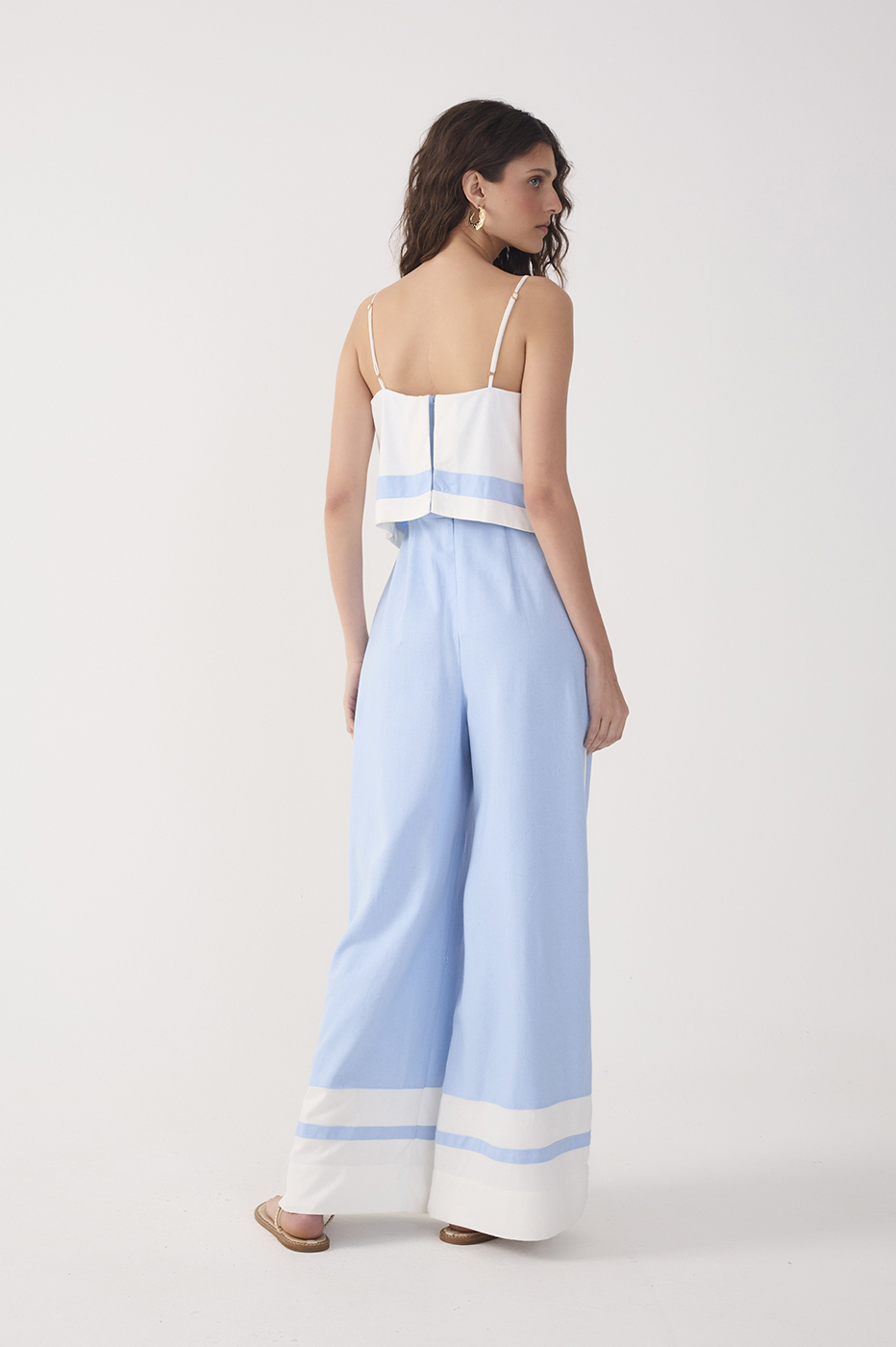 Blue Bicolor Layered Linen Jumpsuit