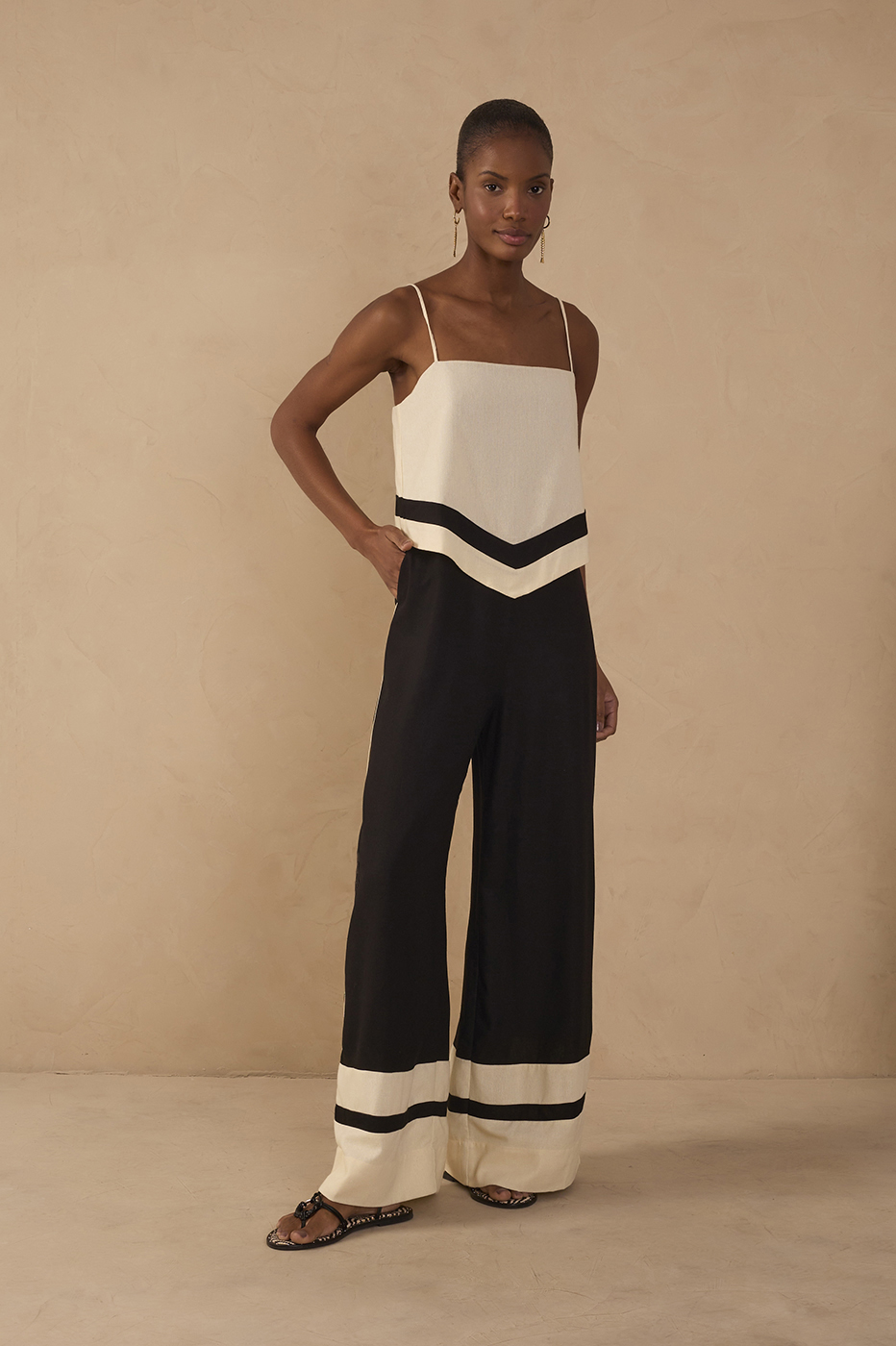 Black Bicolor Layered Linen Jumpsuit