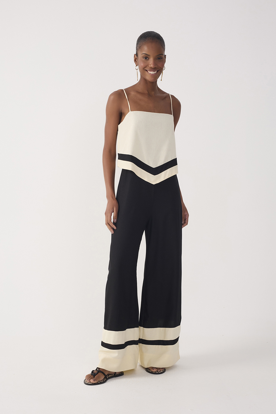 Black Bicolor Layered Linen Jumpsuit