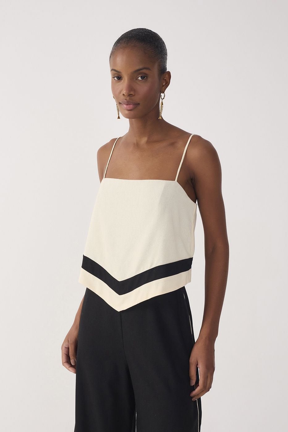 Black Bicolor Layered Linen Jumpsuit