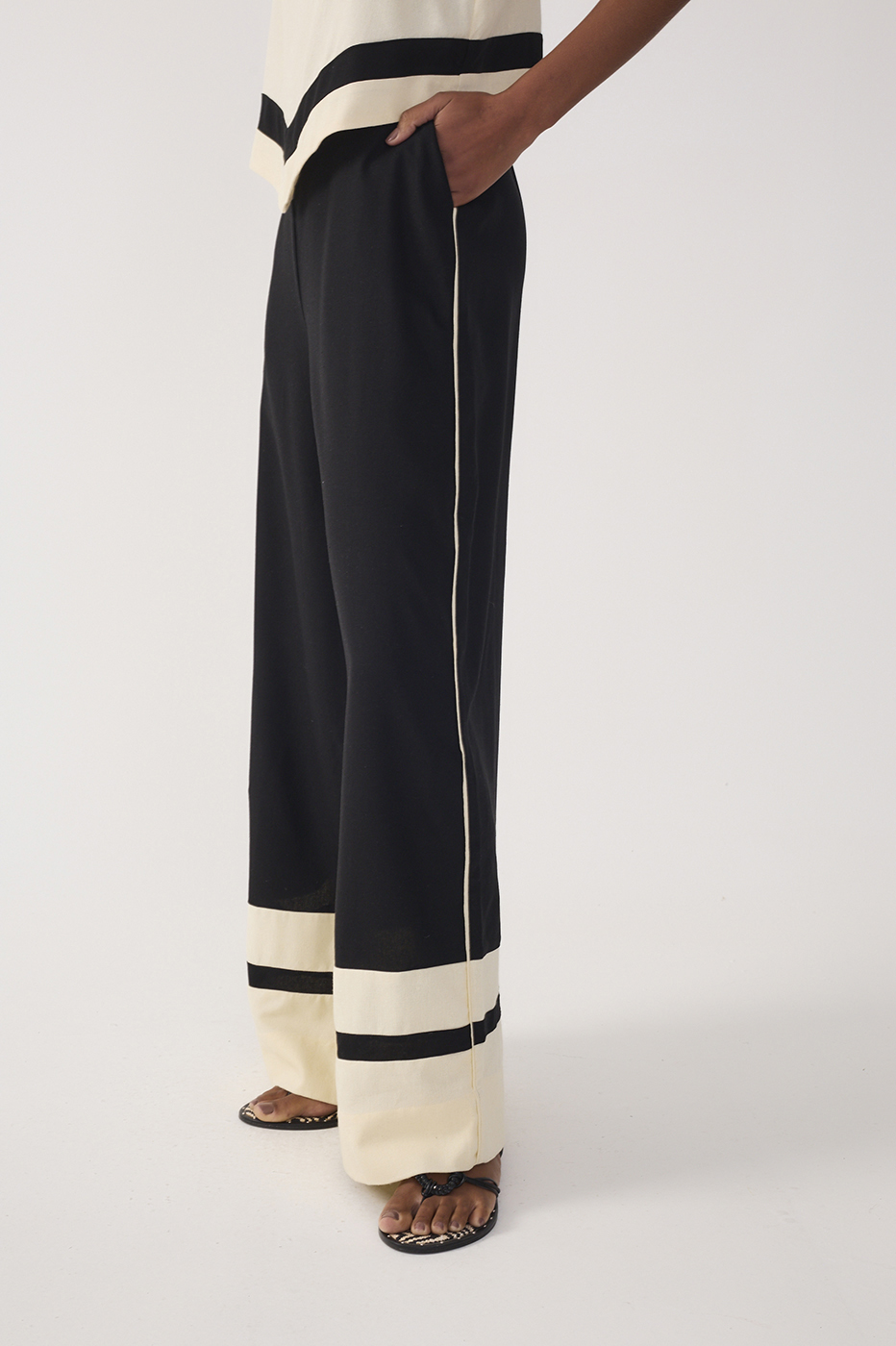 Black Bicolor Layered Linen Jumpsuit