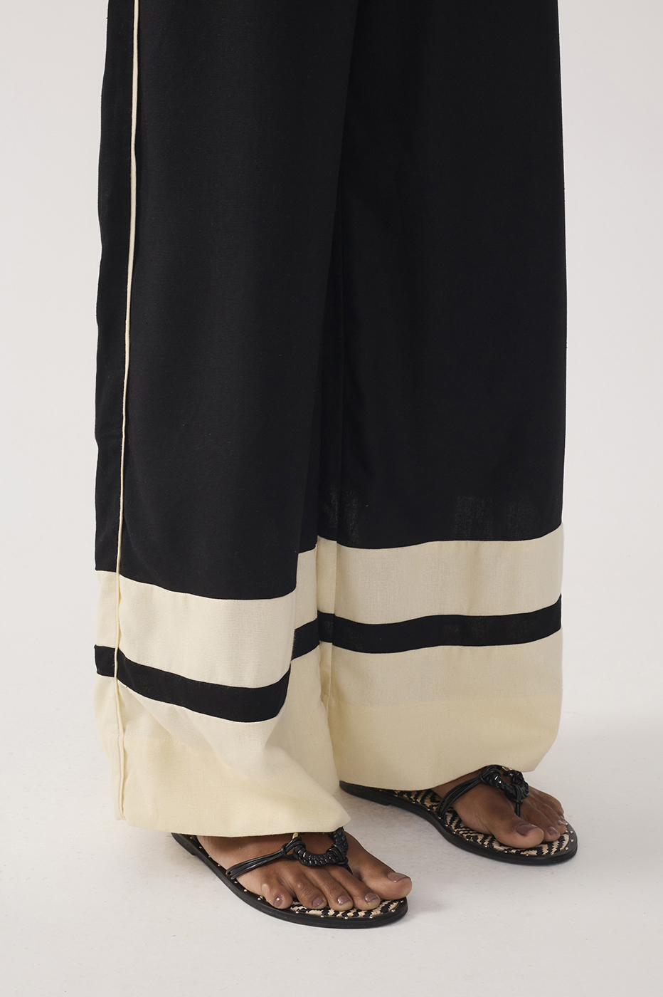 Black Bicolor Layered Linen Jumpsuit
