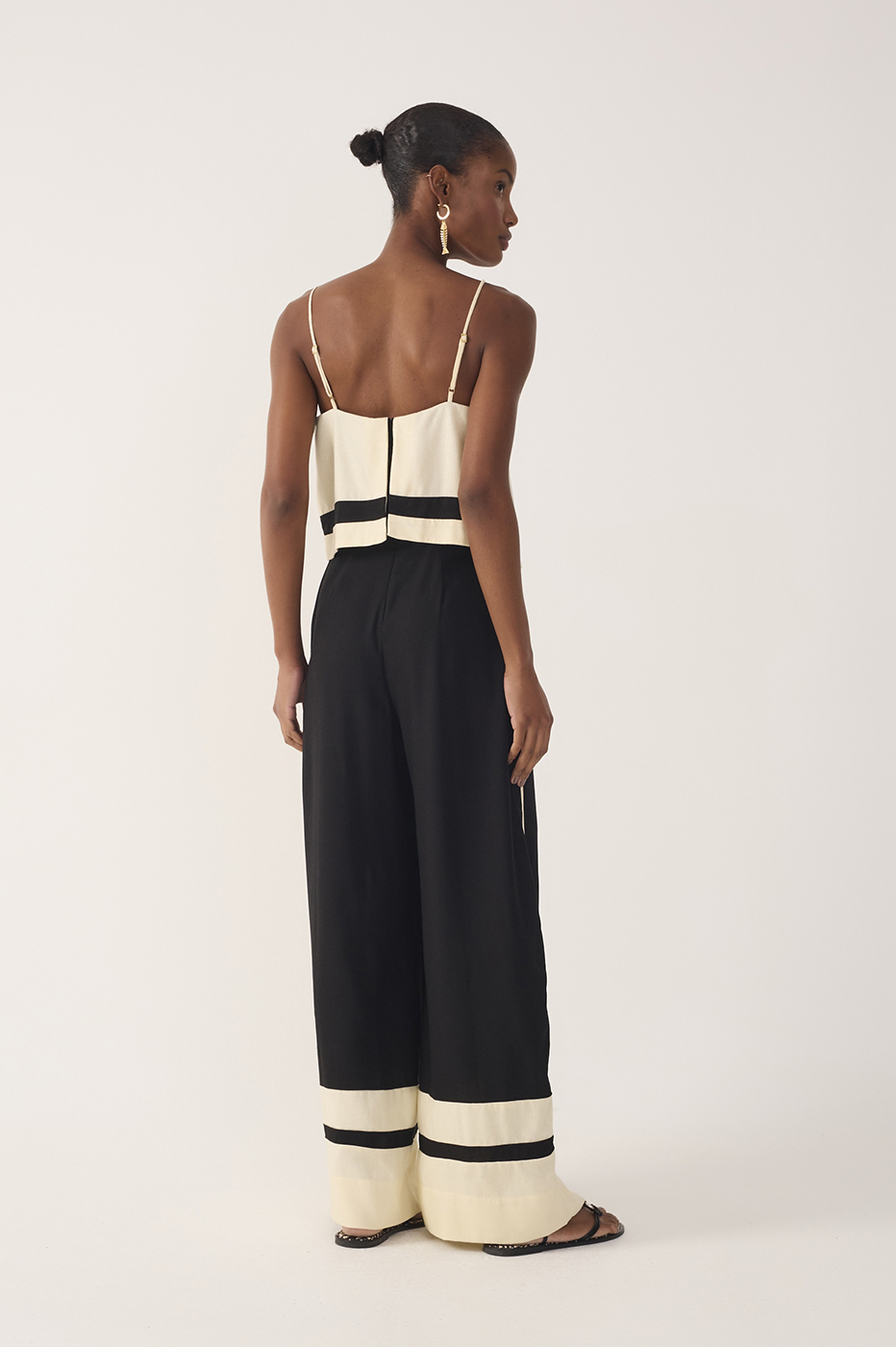 Black Bicolor Layered Linen Jumpsuit