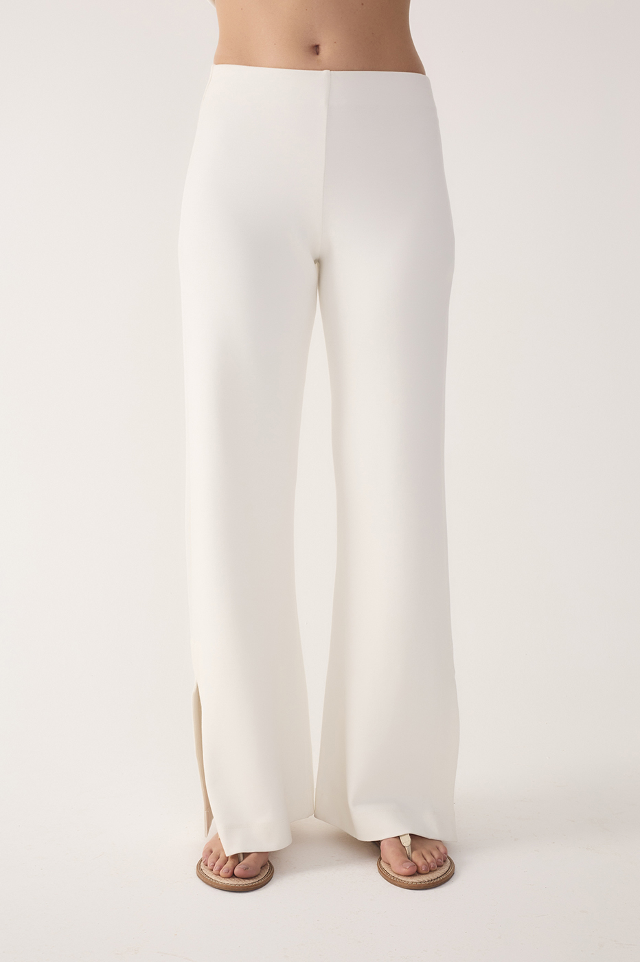 Off-White Leaf Embroidered Blouse and Flared Pants Set