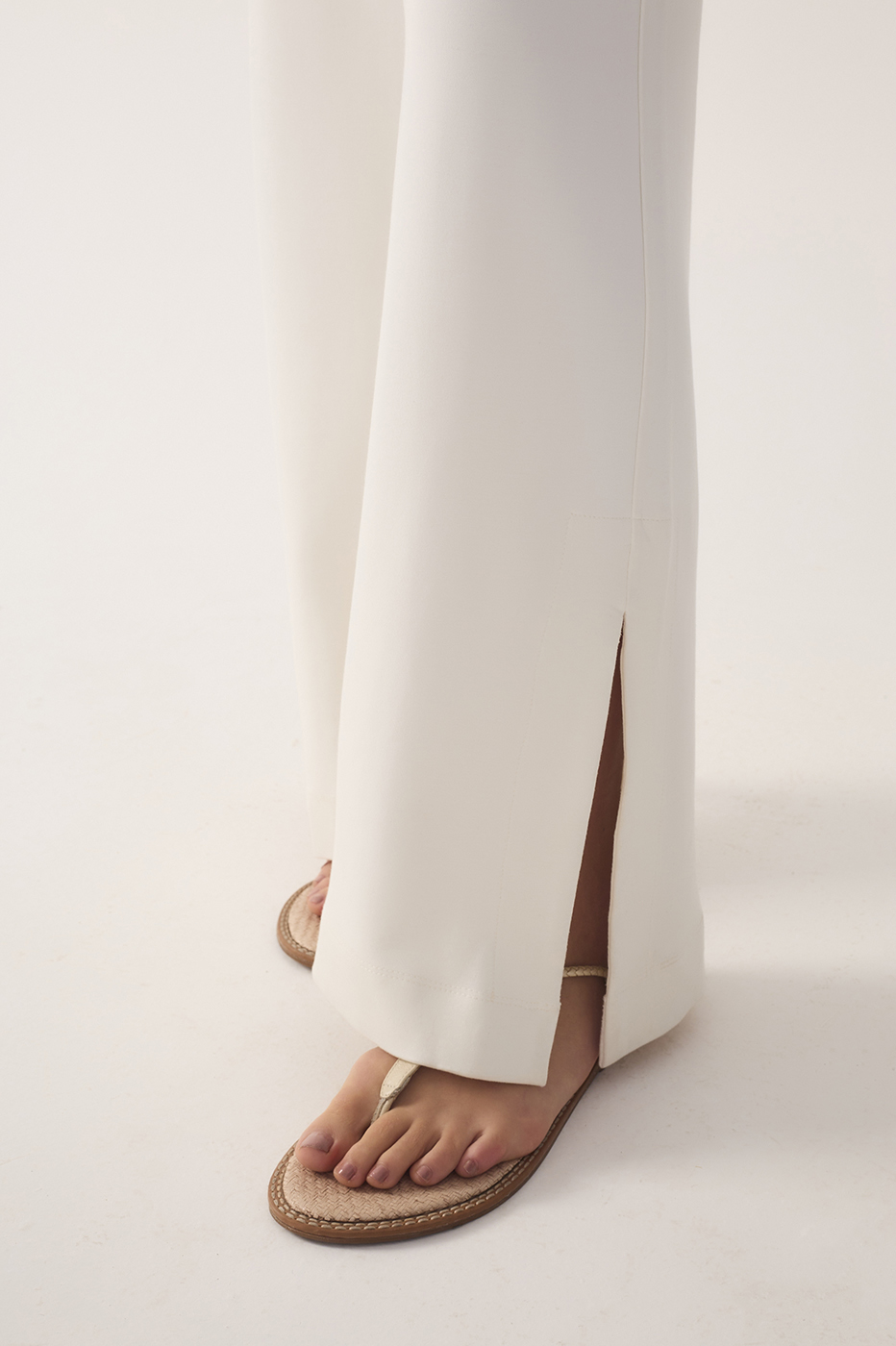 Off-White Leaf Embroidered Blouse and Flared Pants Set