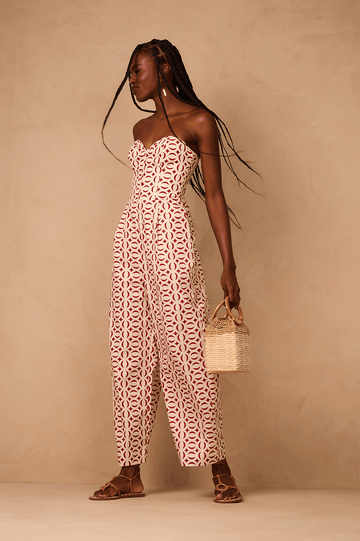 Off-White Cobogo Strapless Smocked Bodice Side Pockets Tricoline Jumpsuit