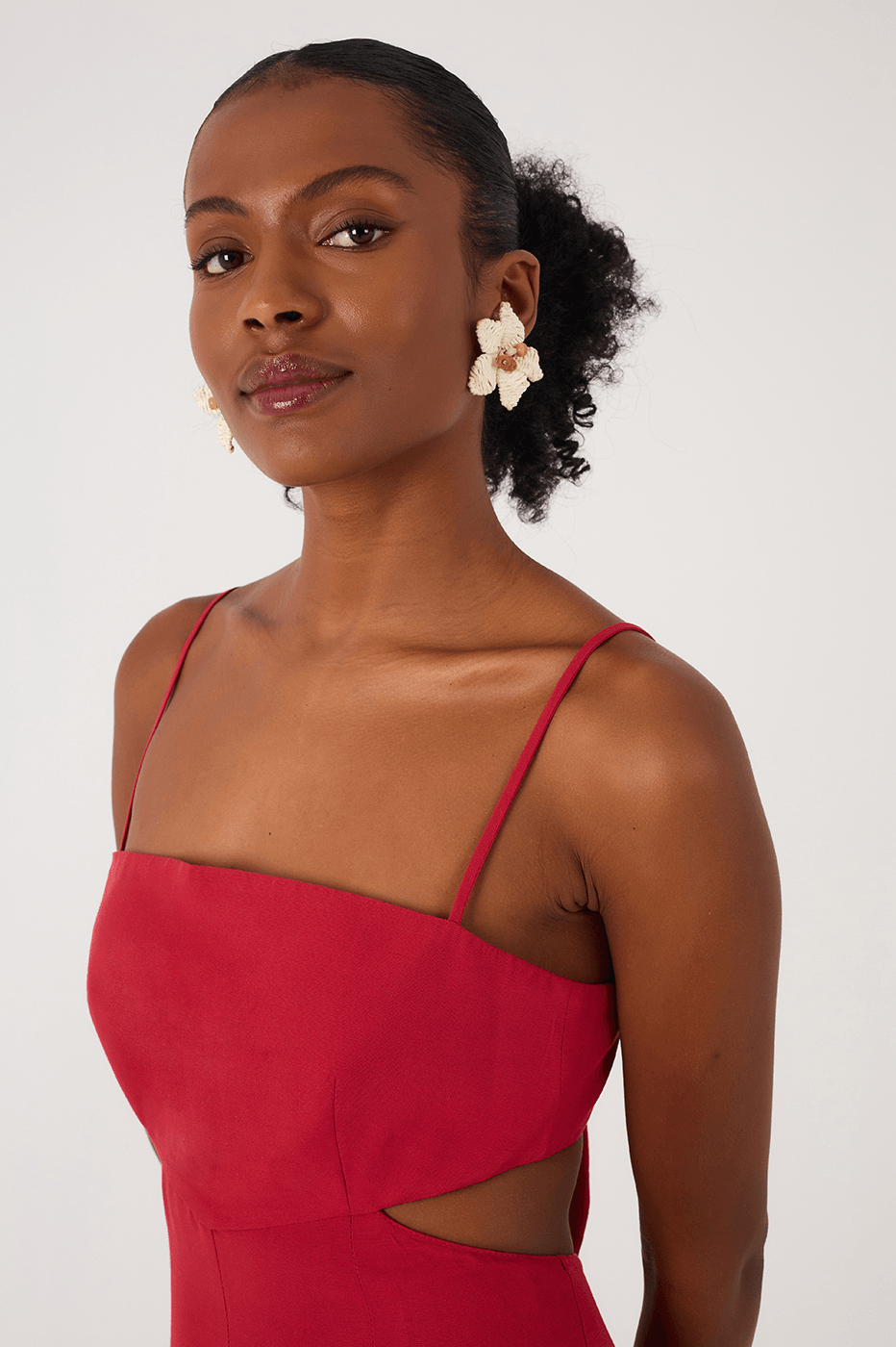Red Encanto Cut-Out Sleeveless Pleats Back Ties Jumpsuit