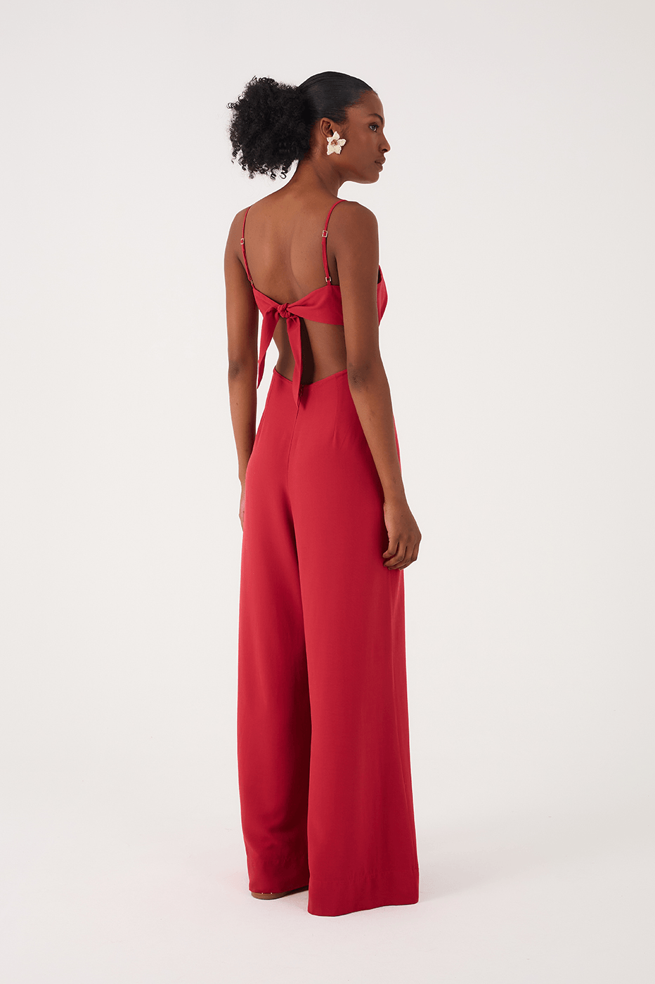 Red Encanto Cut-Out Sleeveless Pleats Back Ties Jumpsuit