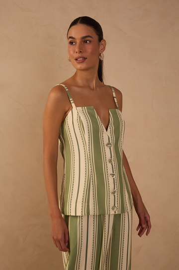 Green Descanso Stripes Sleeveless Vest