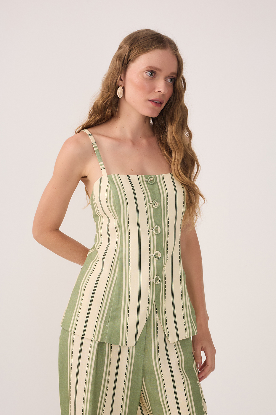 Green Descanso Stripes Sleeveless Vest