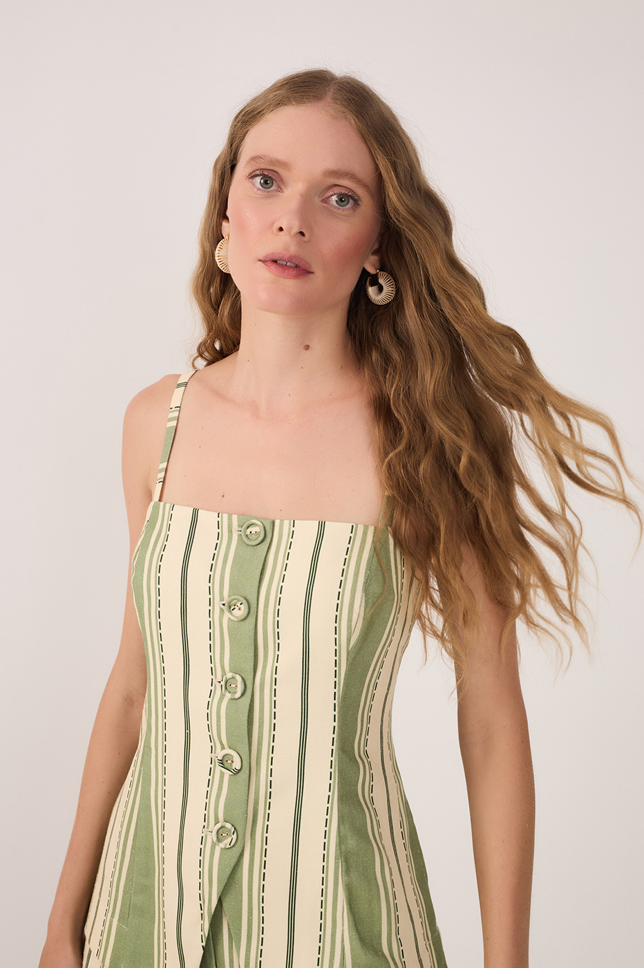Green Descanso Stripes Sleeveless Vest
