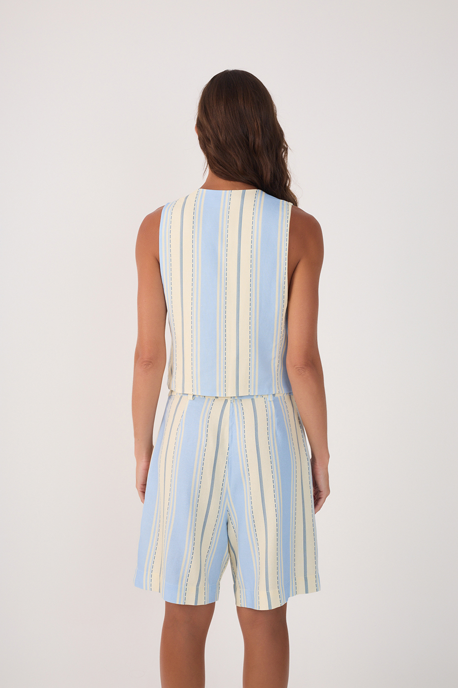 Blue Descanso Tie-Front Linen Vest