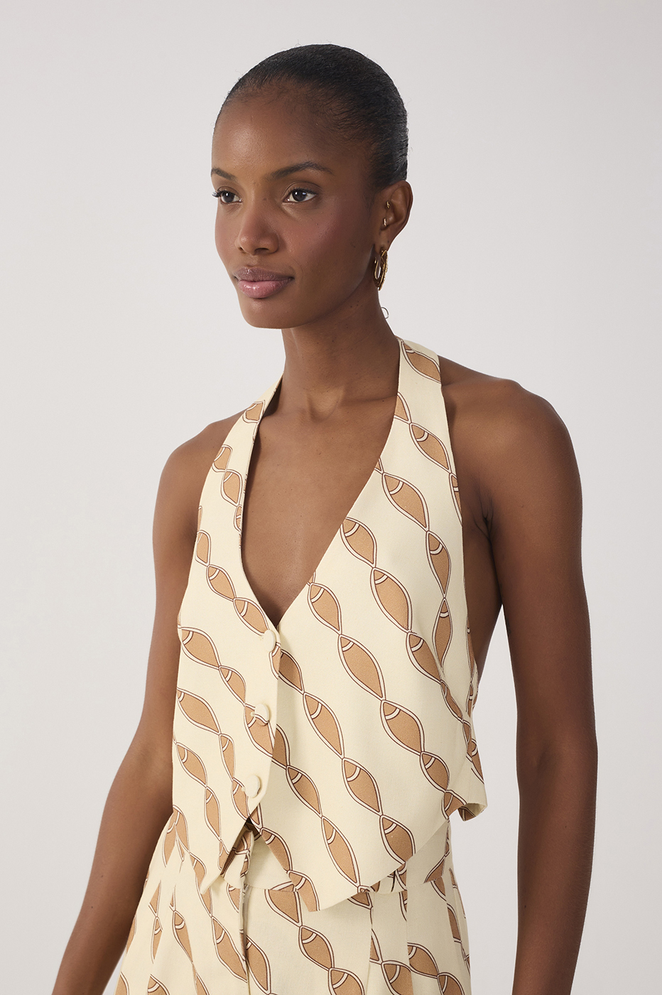 Beige Cardume Buttoned Linen Vest
