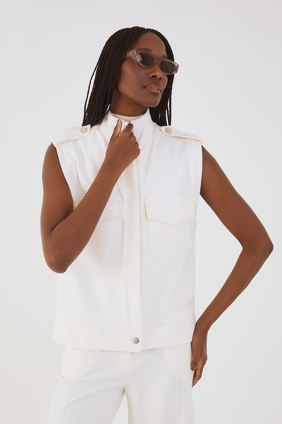 Off-White High Neck Tailored Vest