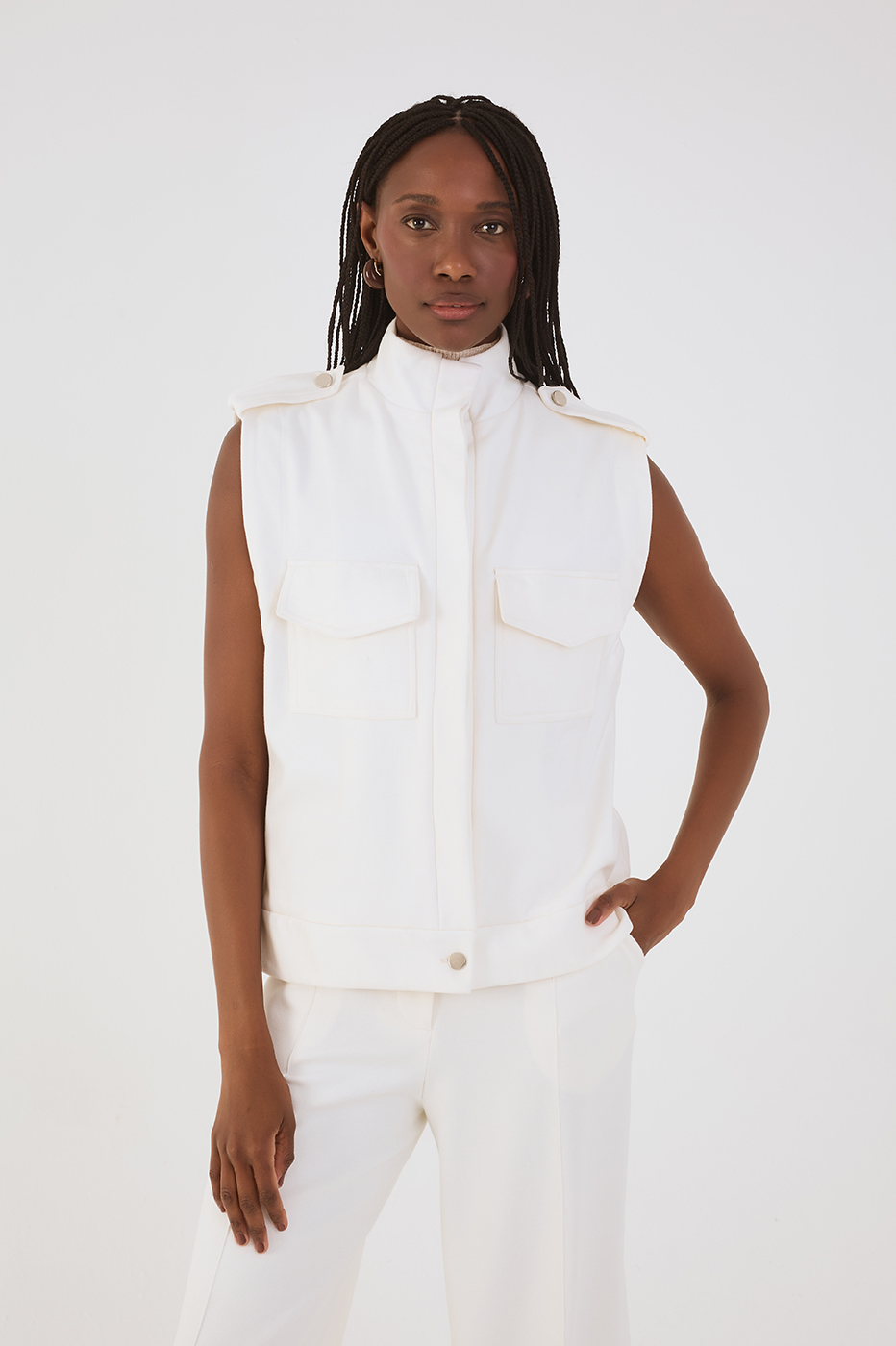 Off-White High Neck Tailored Vest