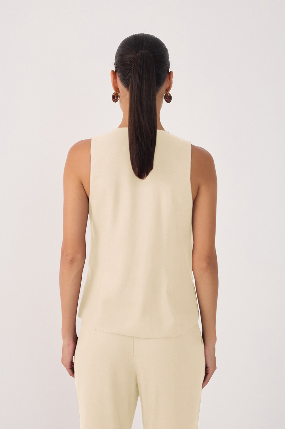 Beige Overlapped Buttoned Sleeveless Vest