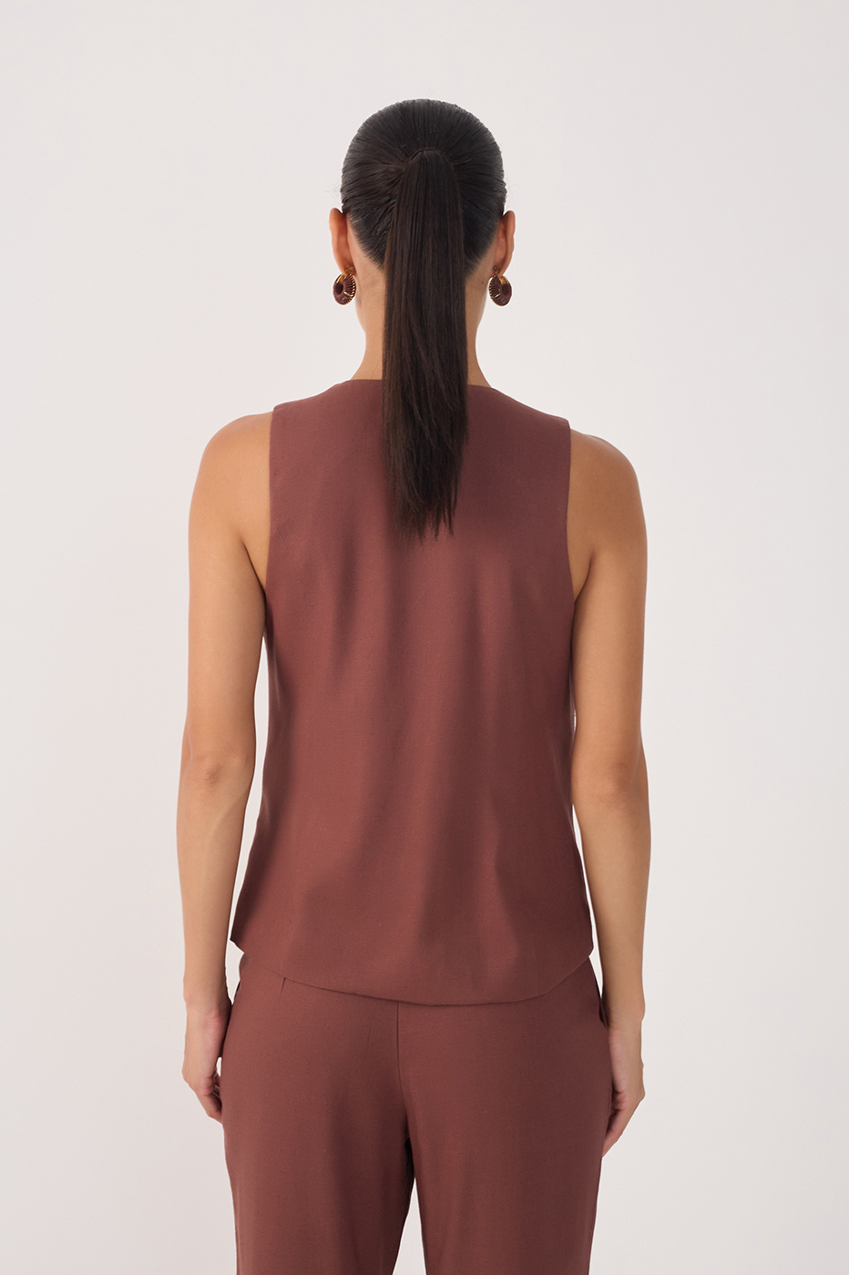 Brown Overlapped Buttoned Sleeveless Vest